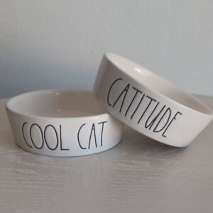 Rae Dunn By Magenta Cool Cat and Catitude White Ceramic Bowls